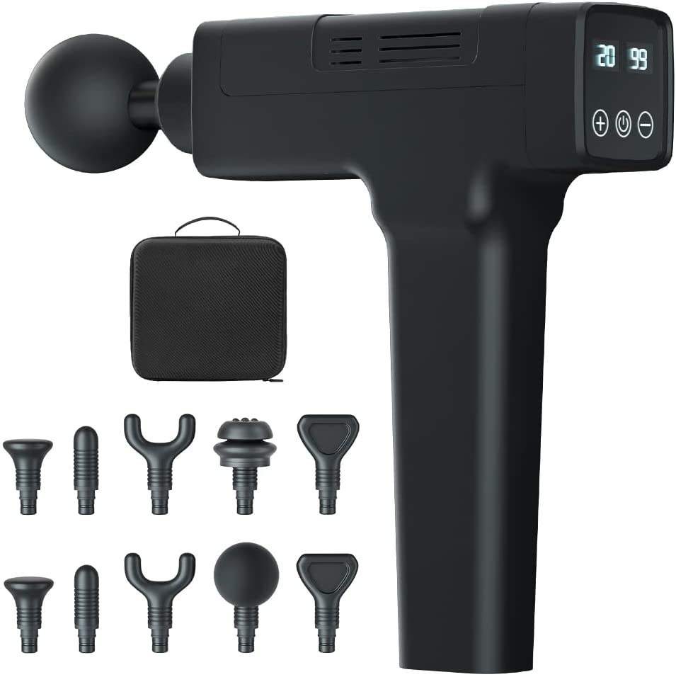 Handheld Electric Body Muscle Massager Deep Tissue , High Intensity Vibration Percussion Massage Gun with 10 Heads and 20 Speed