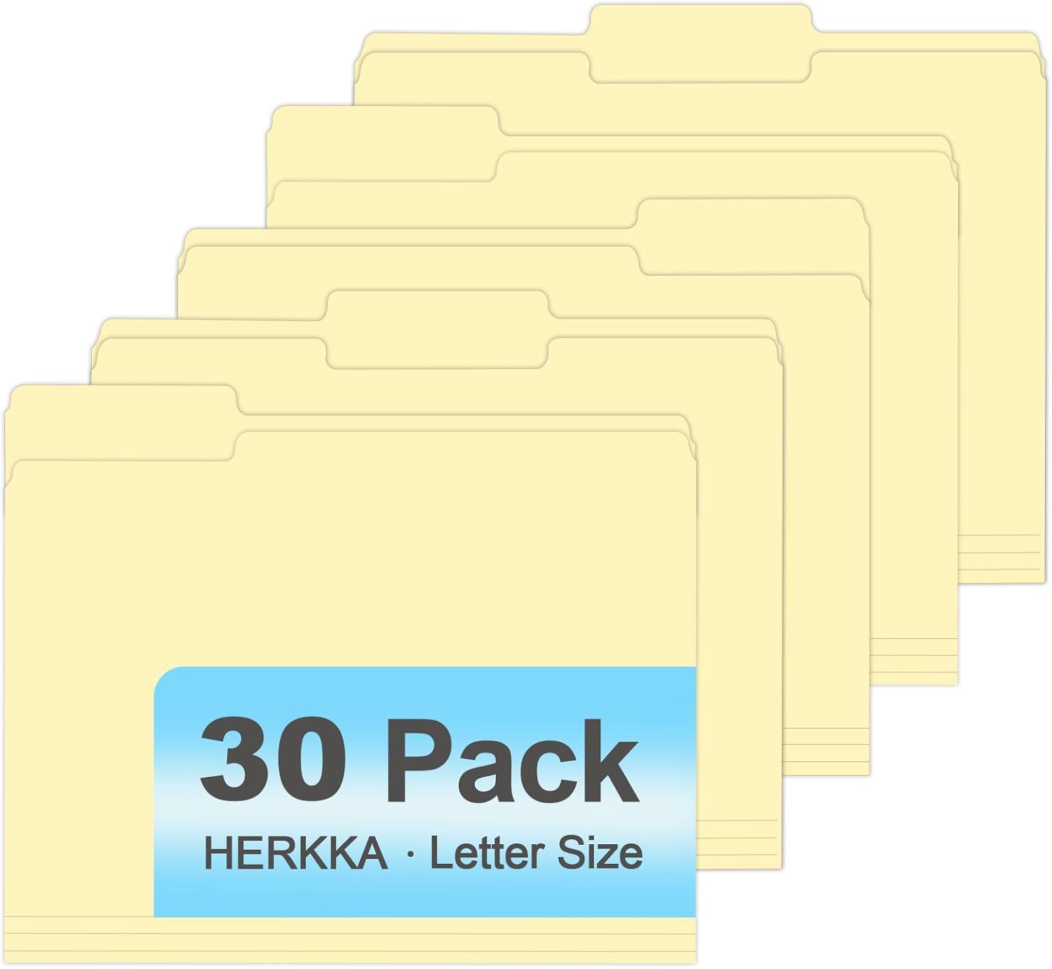 HERKKA Manila Folders 30 Pack 1/3 Cut Tab File Folders 8.5x11 – Premium Imported Letter Size for Office & Classroom Use