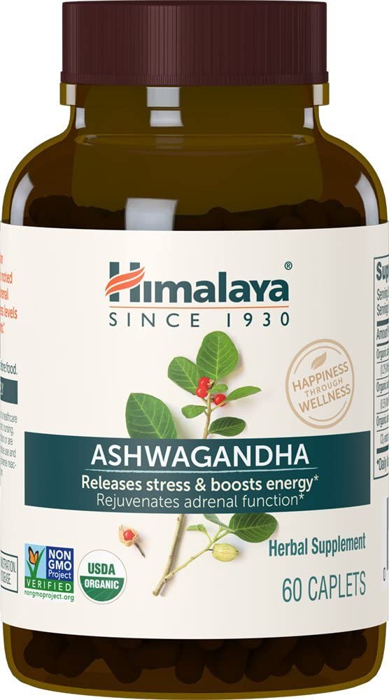 Himalaya Organic Ashwagandha USDA Certified Organic, Non-GMO, Gluten-Free Supplement for Stress Relief & Energy, 670 mg, 60 Caplets | USA/UK Imported via Amazon Pakistan
