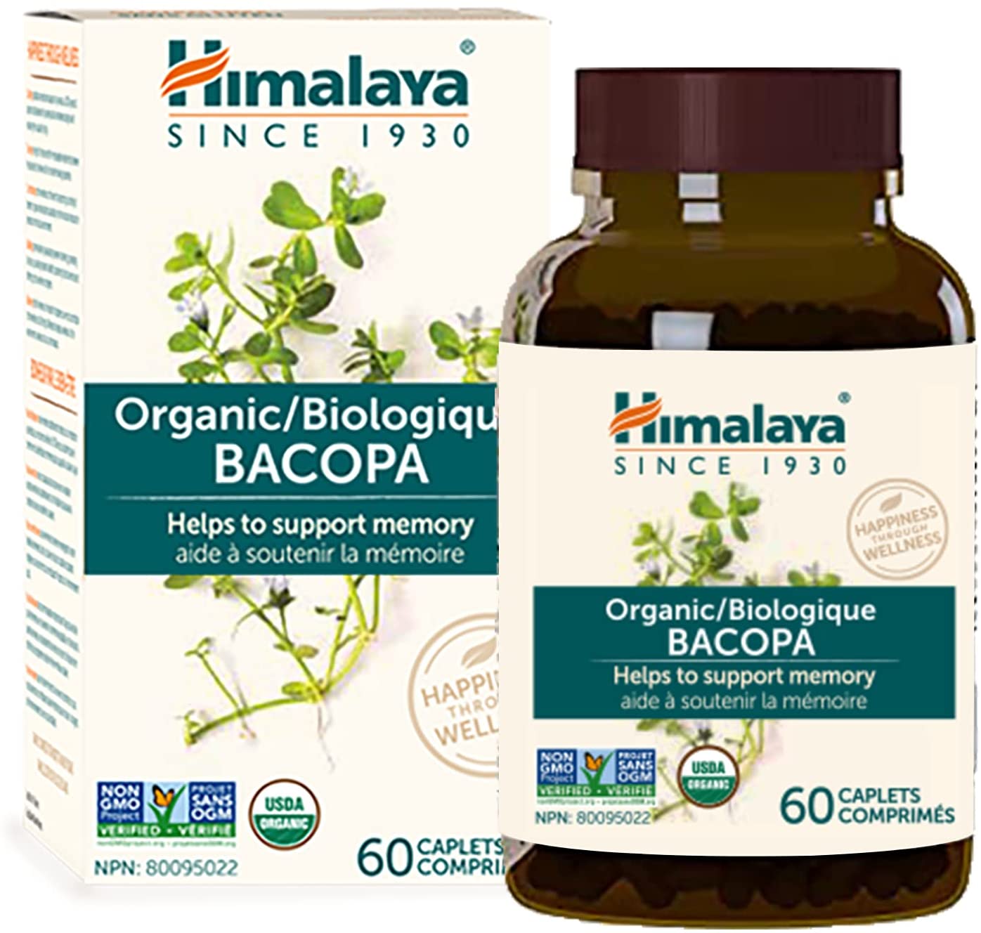 Himalaya Organic Bacopa Monnieri / Brahmi, Nootropic Brain Supplement Booster for Mental Sharpness, Focus, Memory, and Cognitive Wellness, 750 mg, 60 Caplets