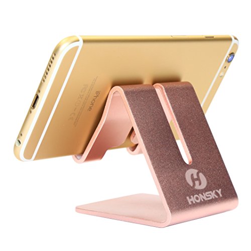 Honsky Solid Portable Universal Aluminum Desktop Desk Stand Hands Free Mobile Smart Cell Phone Holder Tablet Display Stands for iPhone 7 6 Plus 5 Ipad 2 3 4 Ipad Mini iPod touch Samsung,Rose Gold