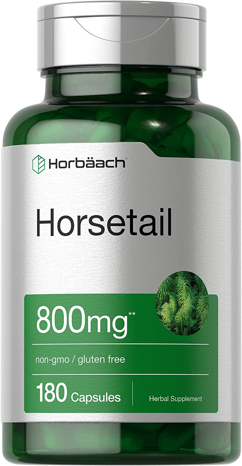 Horsetail 800mg Herb Supplement by Horbaach – 180 Capsules | Natural Hair, Skin, and Nail Support