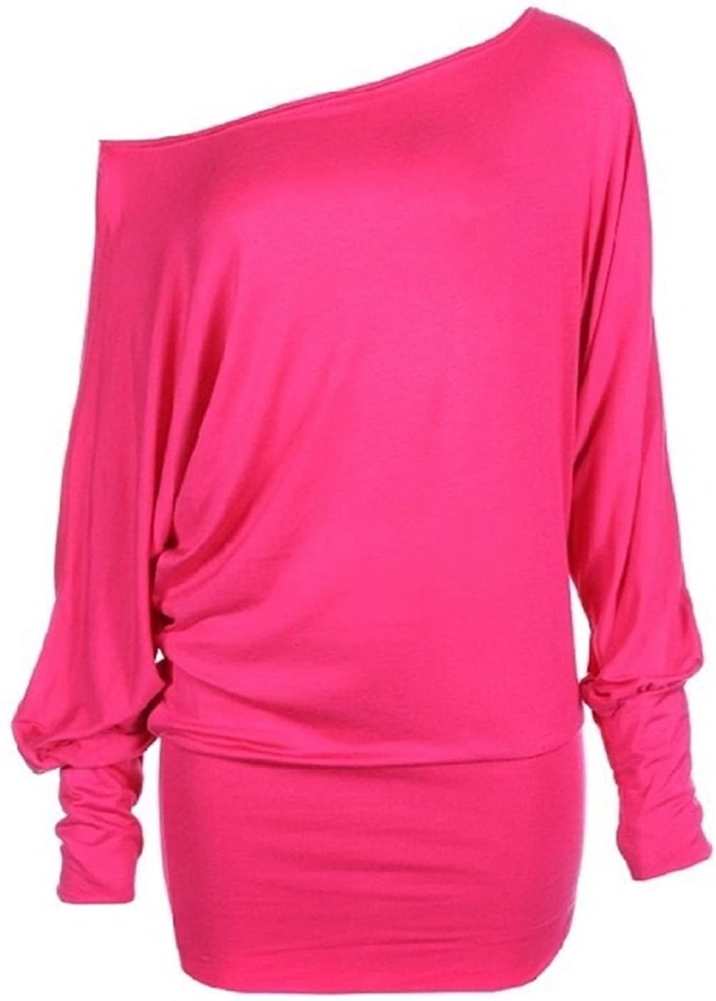 Hot Womens Plus Size Long Sleeve Off Shoulder Batwing Tunic Top : Color - Cerise : Size - 24-26 3X