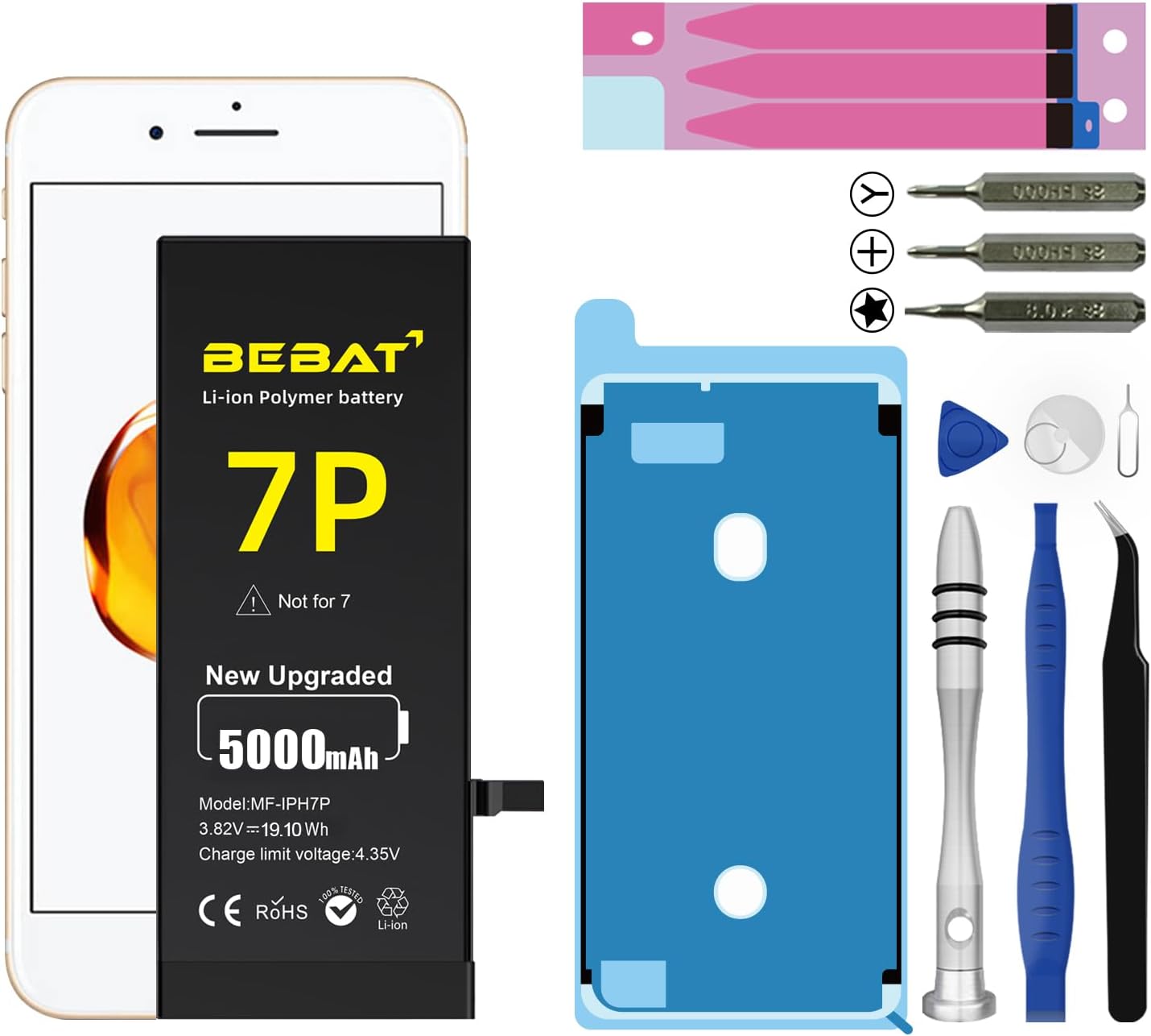 IPhone 7 Replacement Battery, Upgarded 5000mAh Battery for iPhone 7 with Repair Tool Kit - Black