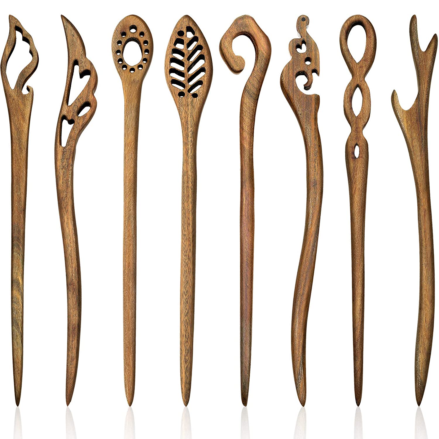 Japanese Hair Sticks Wooden Hair Chopstick for Women Bun Maker Handmade Chignon Maker Hair Accessories - 8 Pieces Set