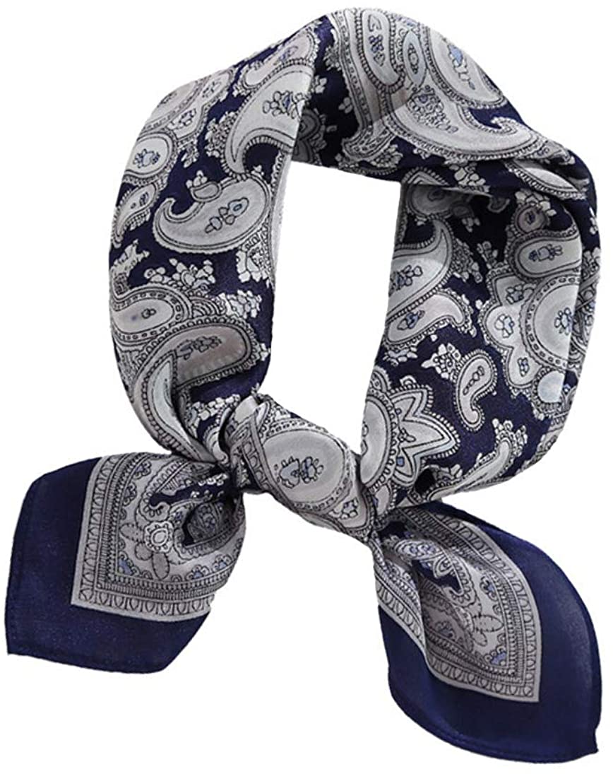 JERLA Women's Men's Small Square satin 100% Real Mulberry Silk Scarfs, 21" x 21" - (B-paisley Blue)