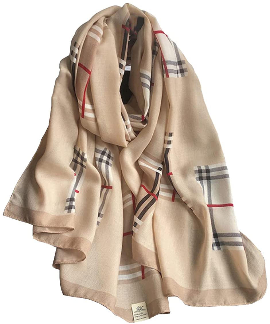 Jerla Women's Scarves Lady Light Soft Fashion Solid Scarf Wrap Shawl Plaid Scarf - (Beige Plaid 2)