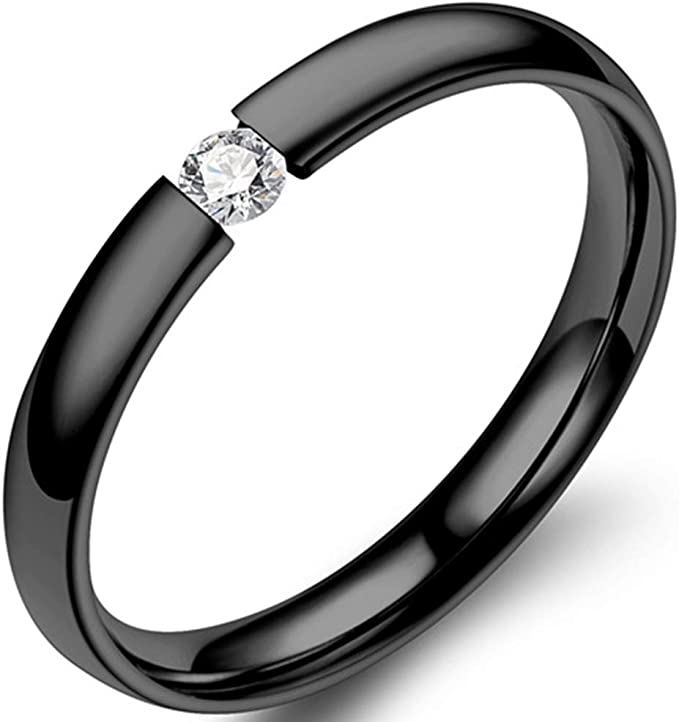 Jude Jewelers 2mm Classical Simple Plain Stainless Steel Stackable Cubic Zircon Wedding Band Ring - Black