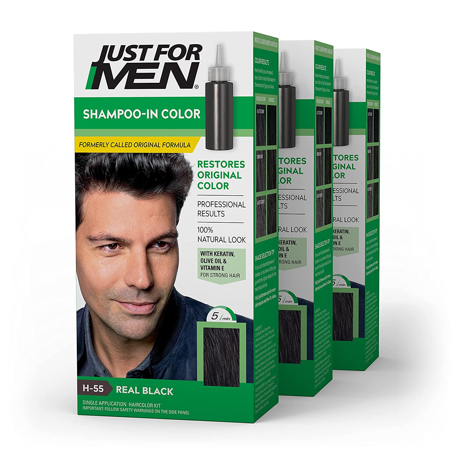 Just For Men Original Formula Men's Hair Color, H-55 (Pack of 3) - Real Black