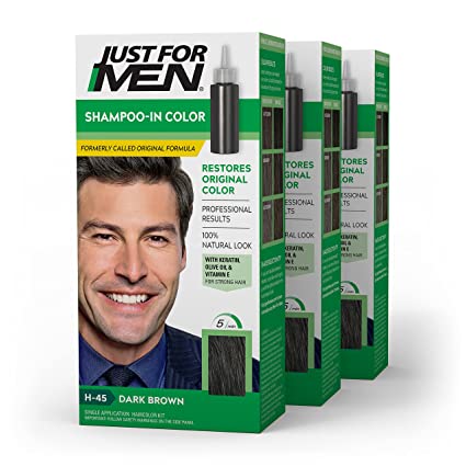 Just For Men Shampoo In Color, Gray Hair Coloring for Men, Dark Brown, H 45, Pack of 3