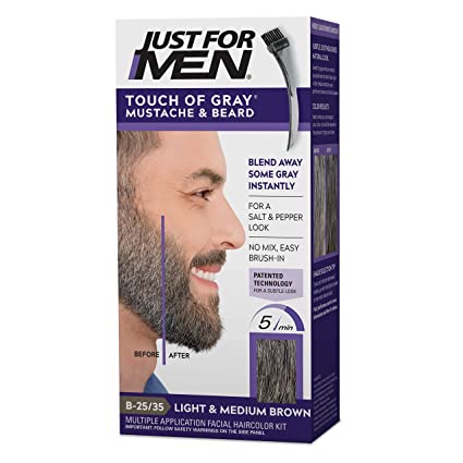 Just For Men Touch of Gray Beard Color - Light Medium Brown (B-25/35) | Natural Salt & Pepper Look | Brush Included | Imported from USA