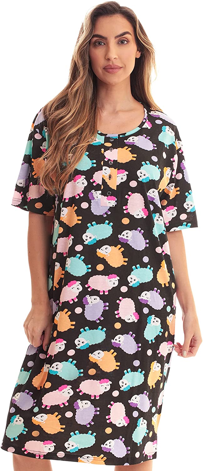 Just Love Short Sleeve Nightgown Sleepwear – (Pastel Sheep X-Large)
