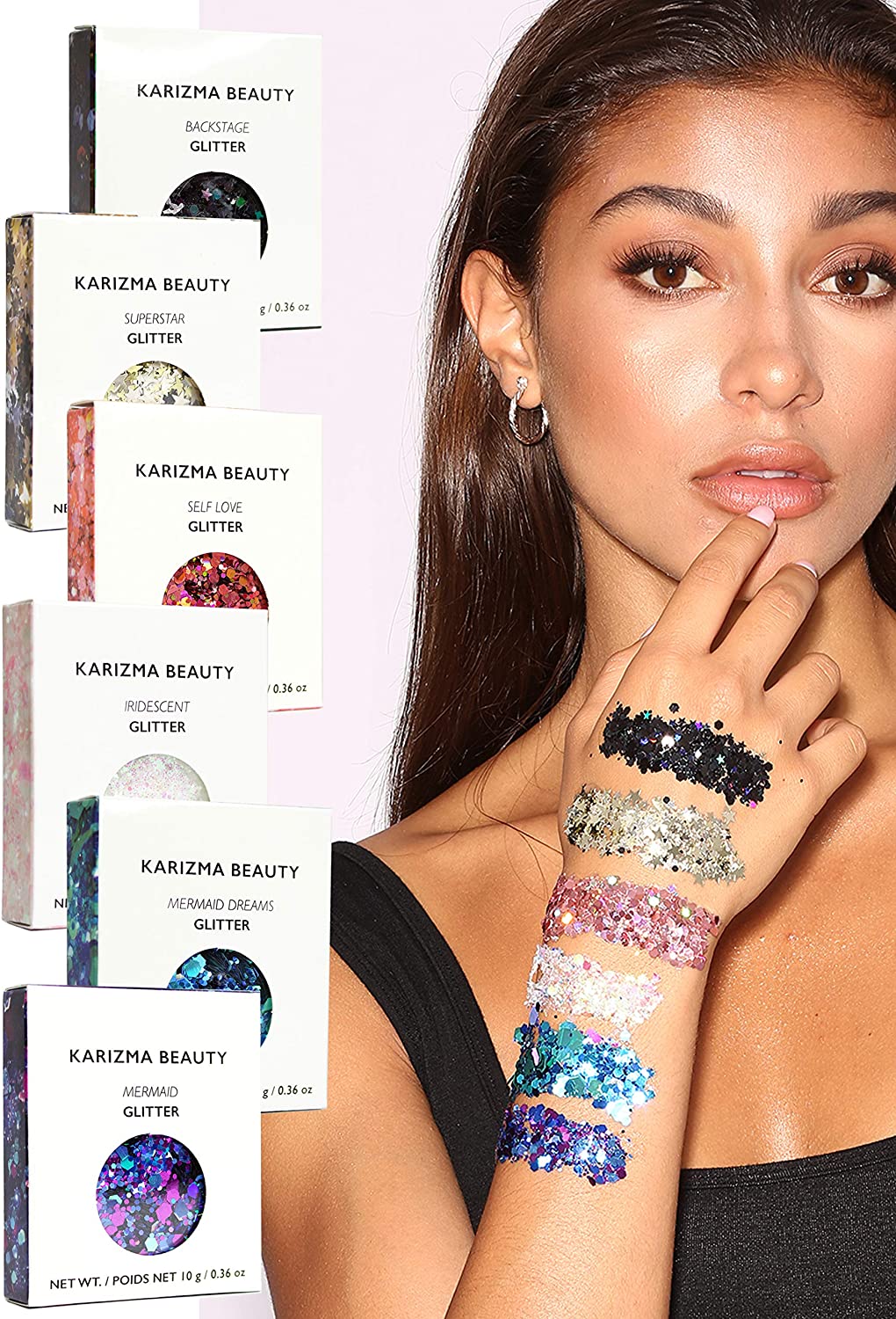 Karizma Beauty Chunky Festival Cosmetic Face Body Hair Nails Glitter, Pack of 6 - 0.36 Oz (10 g) Each