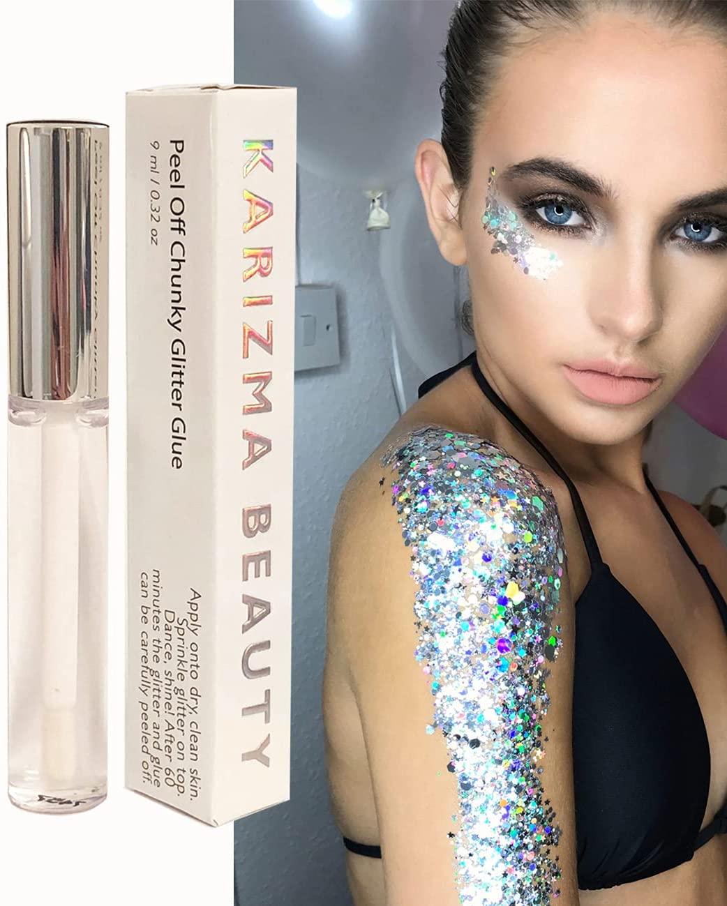 Karizma Beauty Chunky Festival Cosmetic Face Body Hair Nails Glitter Glue, 0.32 Oz (9.0 ml)