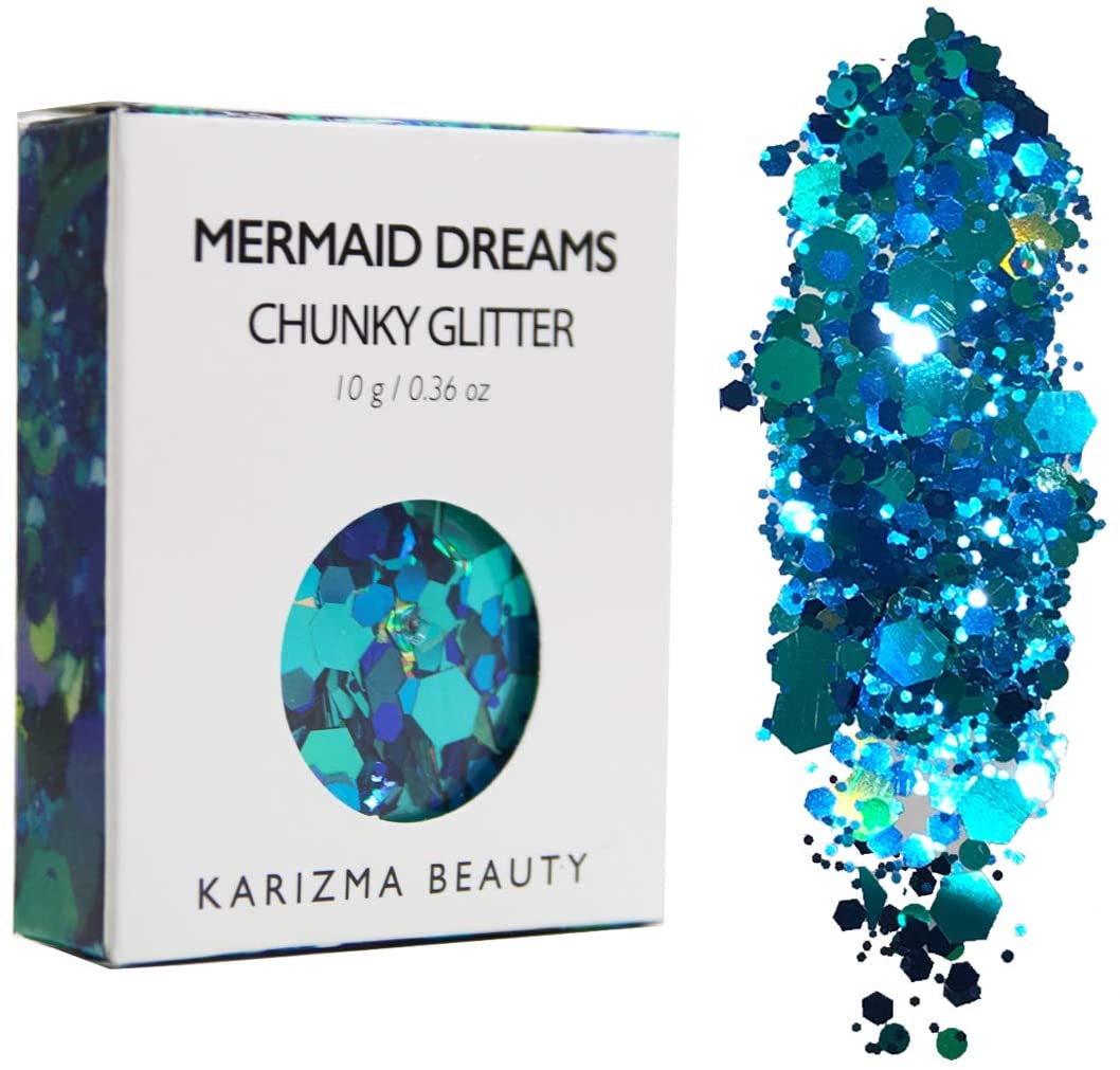 Karizma Beauty Chunky Festival Cosmetic Face Body Hair Nails Glitter, 0.36 Oz (10 g) - Mermaid Dreams