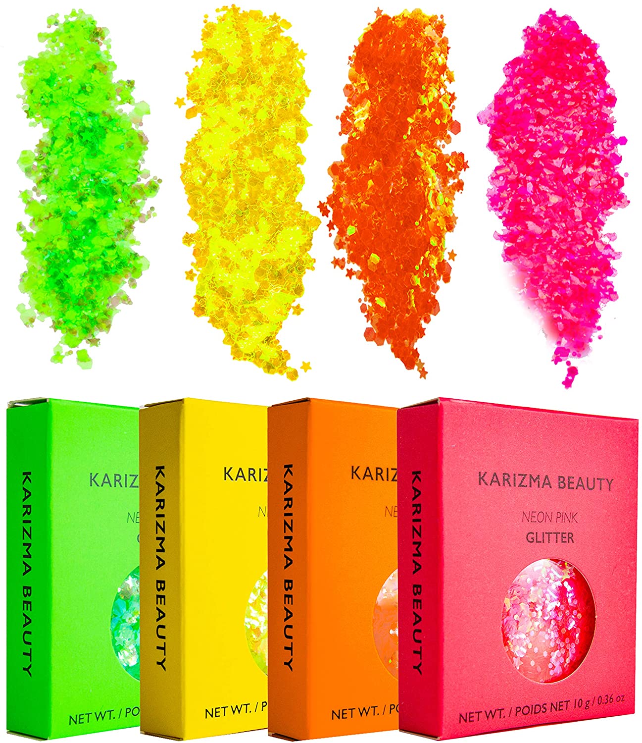Karizma Beauty Chunky Festival Cosmetic Face Body Hair Nails Glitter, 0.36 Oz (10 g) - Neon Glitter Pack
