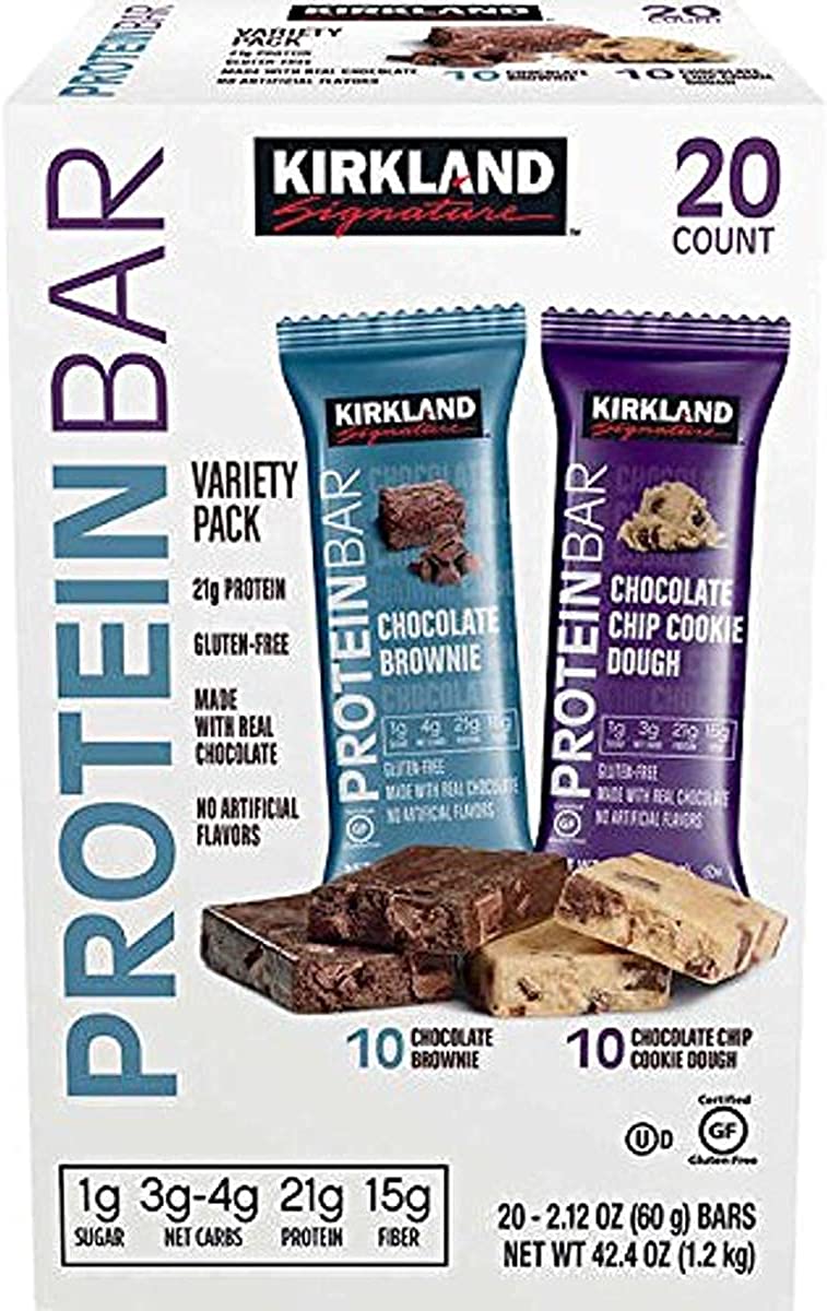 Kirkland Signature Protein Bar, Energy Variety Pack, Chocolate Brownie + Cookies, 20 Bars - 42.4 Oz (1.2kg)