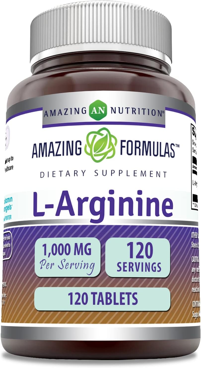 Amazing Formulas L-Arginine 1000mg Supplement - Best Amino Acid Arginine HCL Supplements for Women & Man - Promotes Circulation and Supports Cardiovascular Health - 120 Tablets