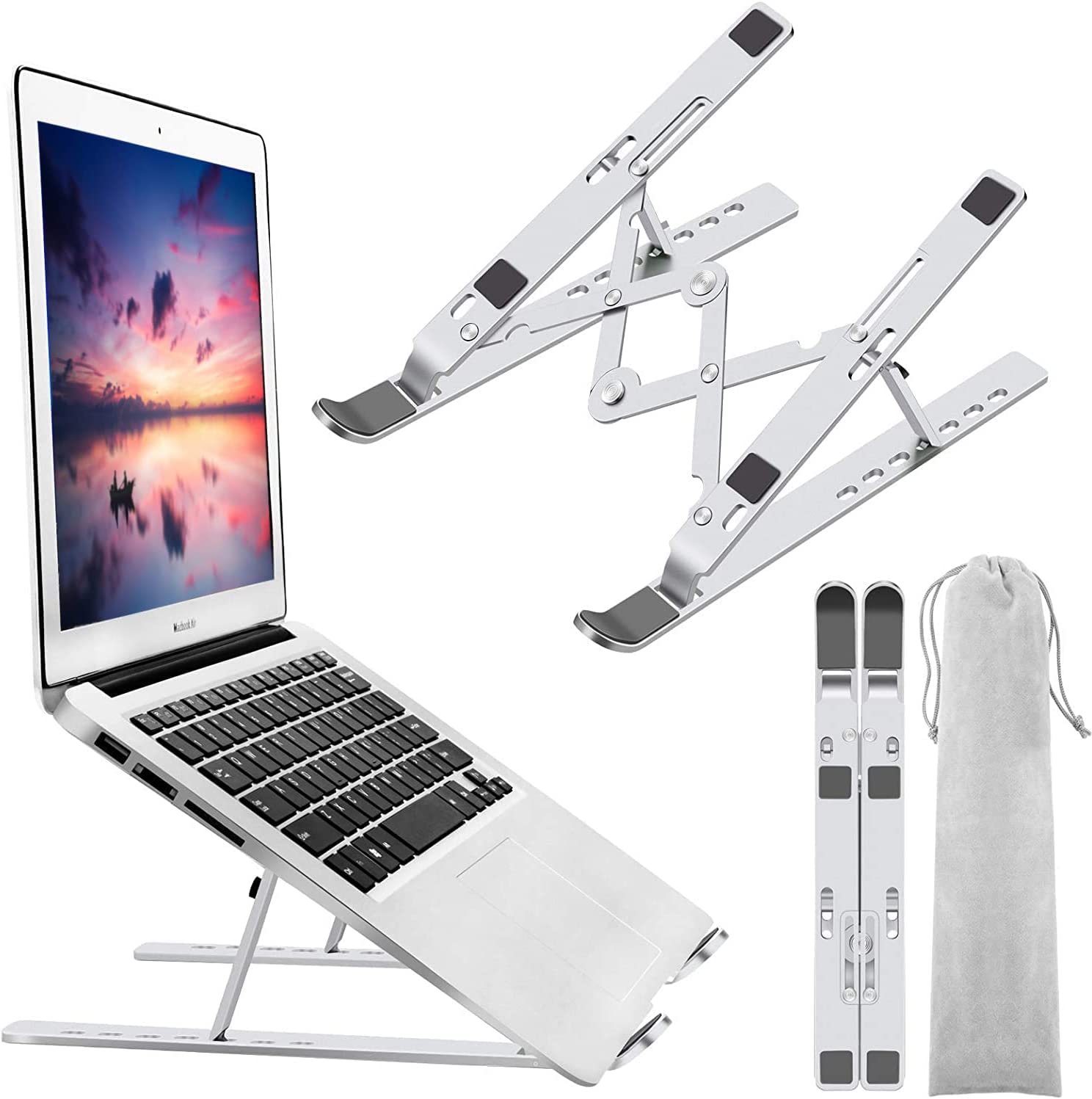 Laptop Stand, Laptop Holder Riser Computer Stand, Adjustable Aluminum Foldable Portable Notebook Stand 10-15.6” Laptops and Tablets - Silver