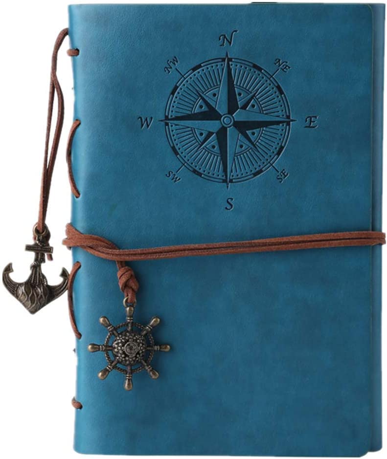 Leather Writing Journal Notebook, MALEDEN Classic Spiral Bound Notebook Refillable Diary Sketchbook Gifts with Unlined Travel Journals to Write in for Girls and Boys (Sky Blue)