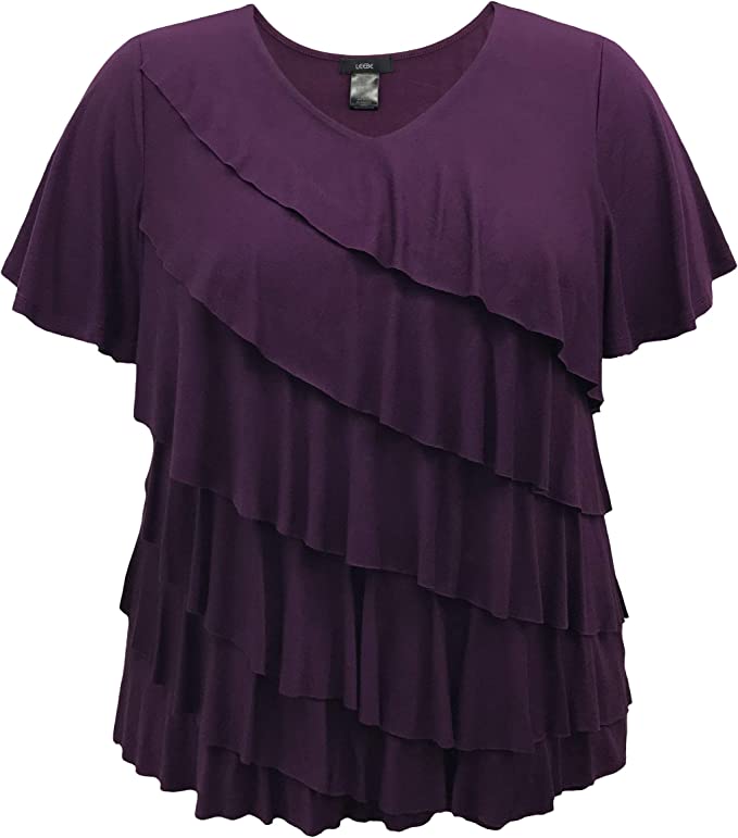 LEEBE Women and Plus Size Ruffle Top Blouses - V Dark Purple