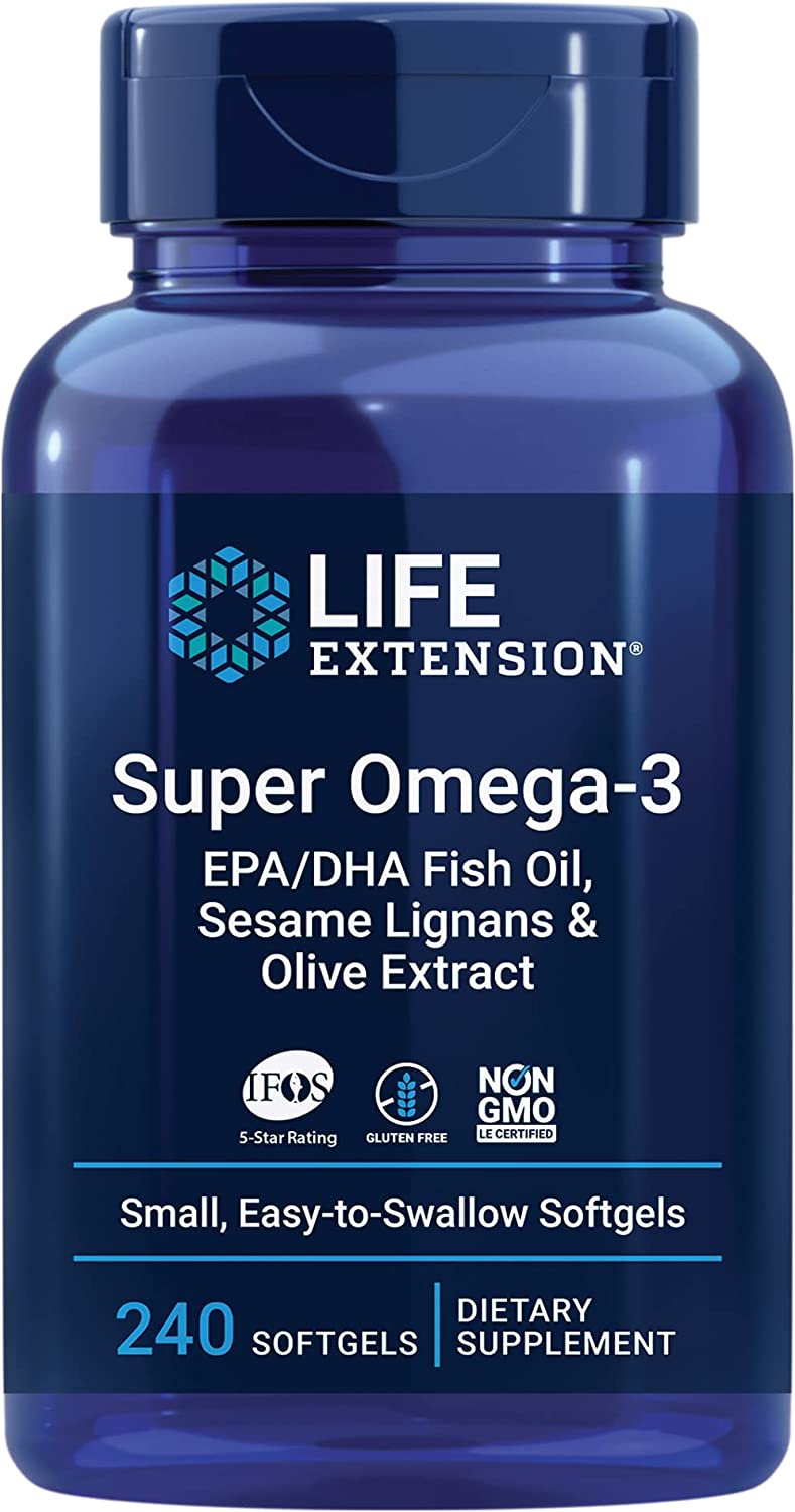 Life Extension Super Omega-3 Plus EPA/DHA Fish Oil, Sesame Lignans & Olive Extract - Heart & Brain Life Extension Super Omega-3 Plus EPA/DHA Fish Oil, Sesame Lignans & Olive Extract - Heart & Brain Health - 120 Softgels
