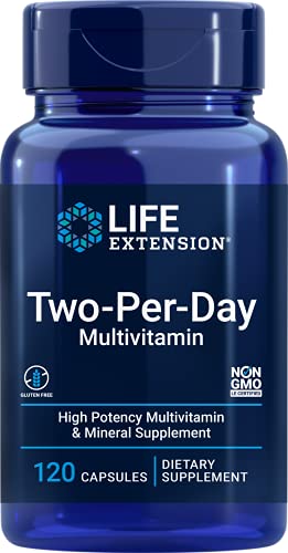 Life Extension Two-Per-Day  Vitamins, Minerals, Plant Extracts, Quercetin, 5-MTHF, Folate 120 capsules