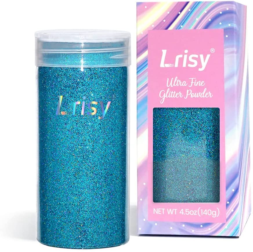 Lrisy Holographic Extra Fine Glitter Powder with Shaker Lid for Epoxy Resin, Slime, Tumblers, Nail & Painting Arts, 4.5oz (140g) – Sky Blue