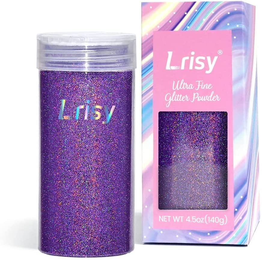 Lrisy Holographic Extra Fine Glitter Powder with Shaker Lid for Epoxy Resin, Slime, Tumblers, Nail & Painting Arts, 4.5oz (140g) - Light Purple