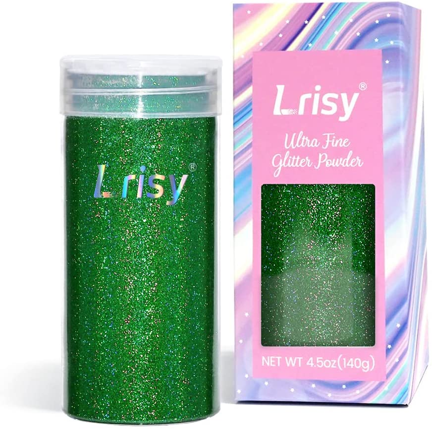 Lrisy Holographic Extra Fine Glitter Powder with Shaker Lid for Epoxy Resin, Slime, Tumblers, Nail & Painting Arts, 4.5oz (140g) - Green