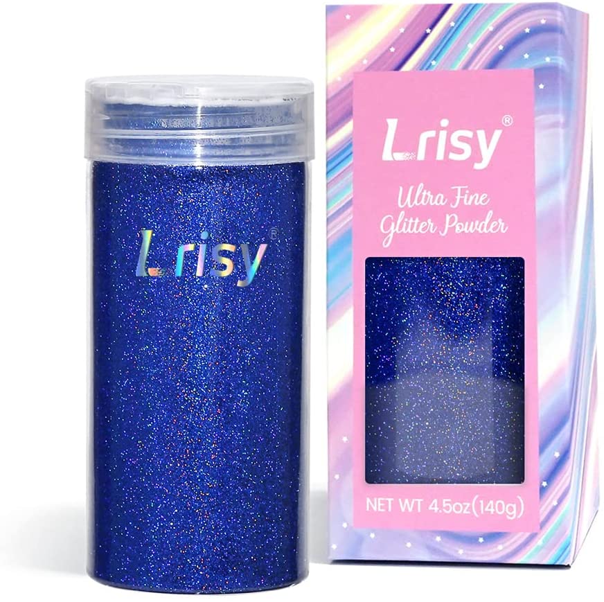 Lrisy Holographic Extra Fine Glitter Powder with Shaker Lid for Epoxy Resin, Slime, Tumblers, Nail & Painting Arts, 4.5oz (140g) - Blue