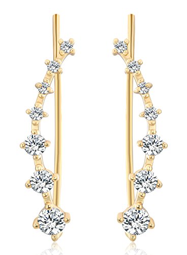 M-Tree Women's Cubic Zircon Crystal Ear Cuff Hook Earrings Sweep Wraps Stud Earring Pins Pair- Color Gold