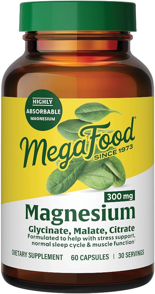 MegaFood Magnesium 300 mg - Highly absorbable blend of Magnesium Glycinate, Magnesium Citrate & Magnesium Malate - 60 Capsules