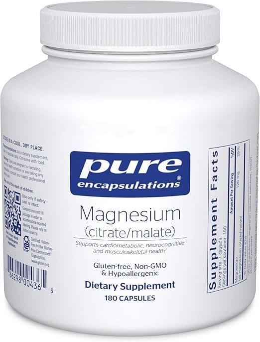 Pure Encapsulations - Magnesium (Citrate/Malate) - Hypoallergenic Supplement Supports Nutrient Utilization and Physiological Functions* - 180 Capsules