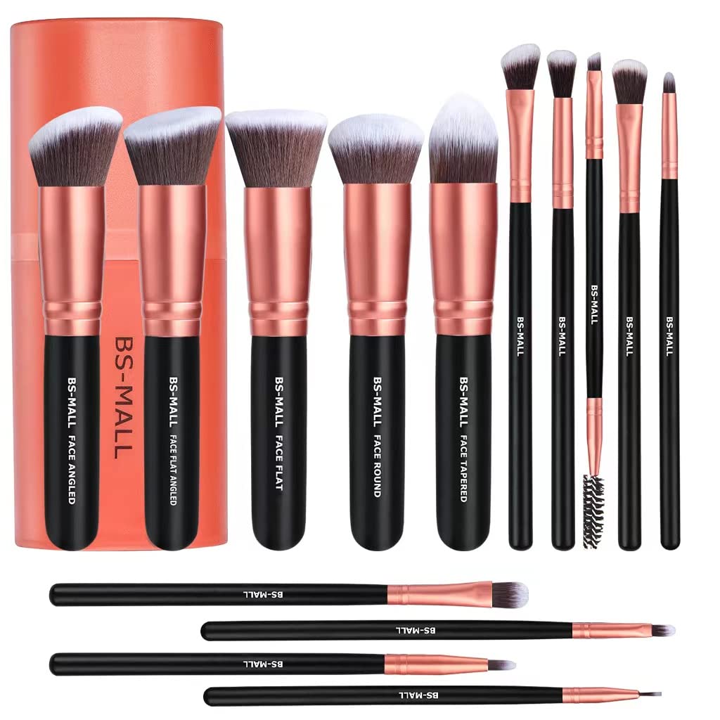 Makeup Brushes BS-MALL Premium Synthetic Foundation Powder Concealers Eye Shadows Makeup 14 Pcs Brush Set - Rose Golden