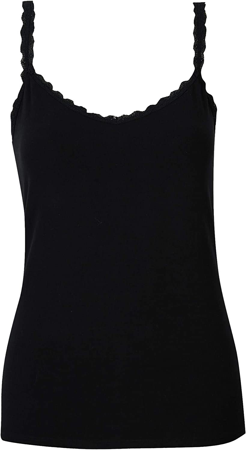 Marks & Spencer Women's Cotton Rich V-Neck Lace Trimmed Cami - Black, 17