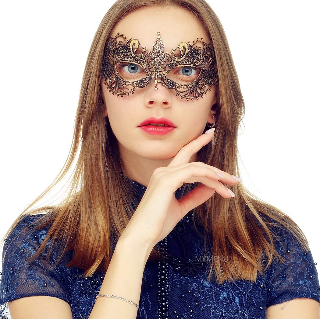Masquerade Mask for Women Venetian Lace Eye Mask For Party Prom Ball Costume Mardi Gras- Butterfly Gold