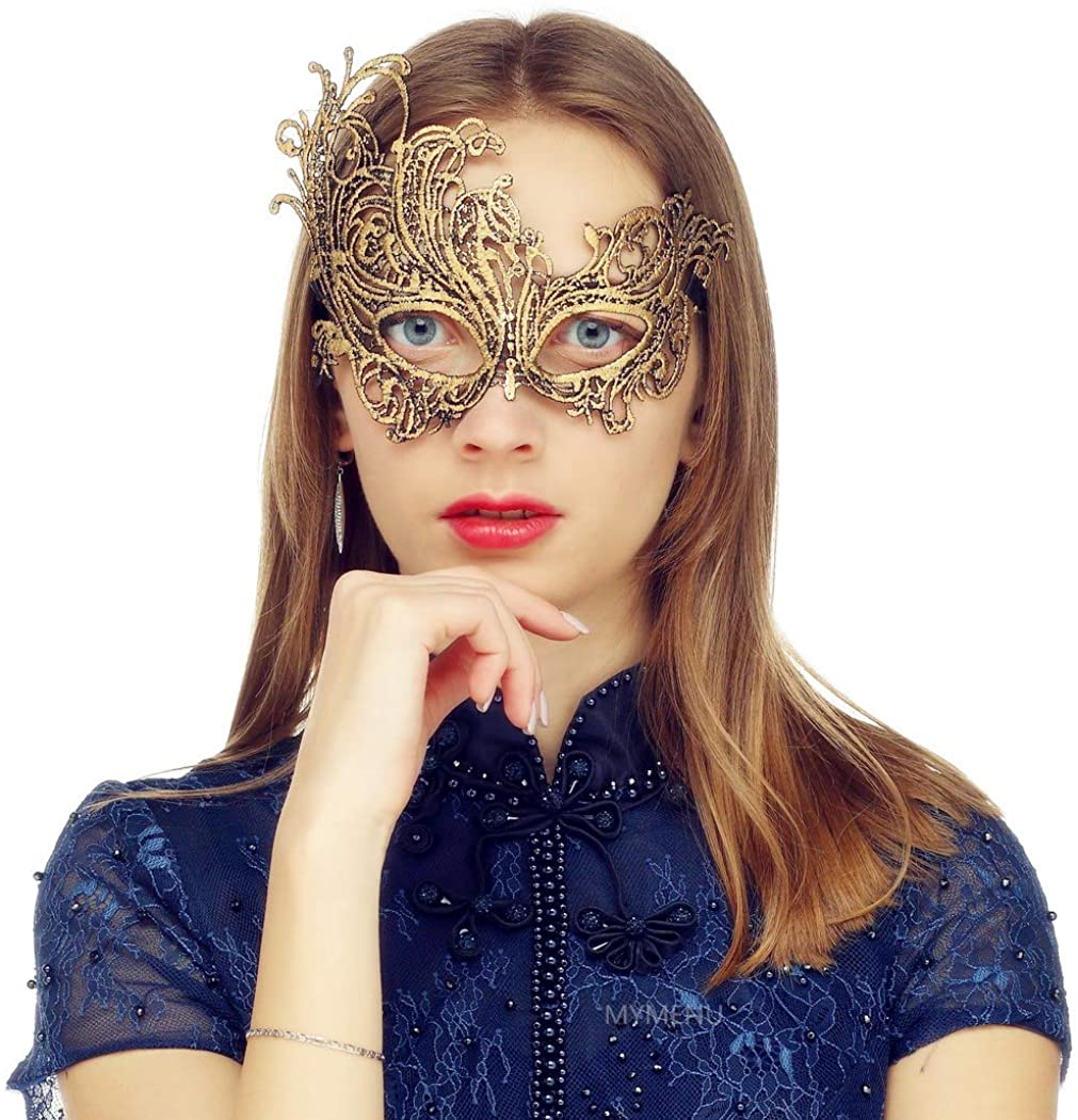 Masquerade Mask for Women Venetian Lace Eye Mask For Party Prom Ball Costume Mardi Gras- Phoenix Gold