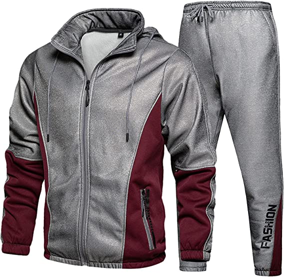 Men's 2 Piece Track Suits Long Sleeve Pocket Long Pants Sets, XXL - Grey