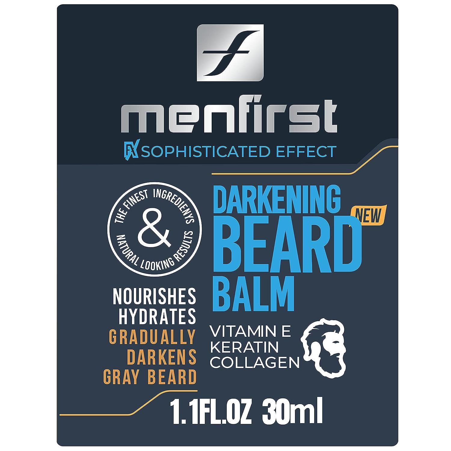 MENFIRST Darkening Leave-In Beard Balm Conditioner for Men, Gradual Beard Darkening Balm with Keratine, Collagen, and Vitamin E, 1 Fl.Oz (30ml)