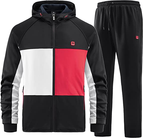 Men's Casual Long Sleeve Jogging Tracksuits Track Jackets and Pants 2 Piece Outfit - Black, White, R