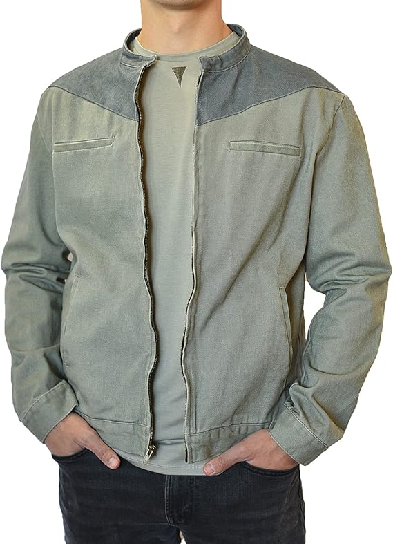 SpearPoint Olive Green Men's Washed Cotton Denim Jacket - Casual Jean Style