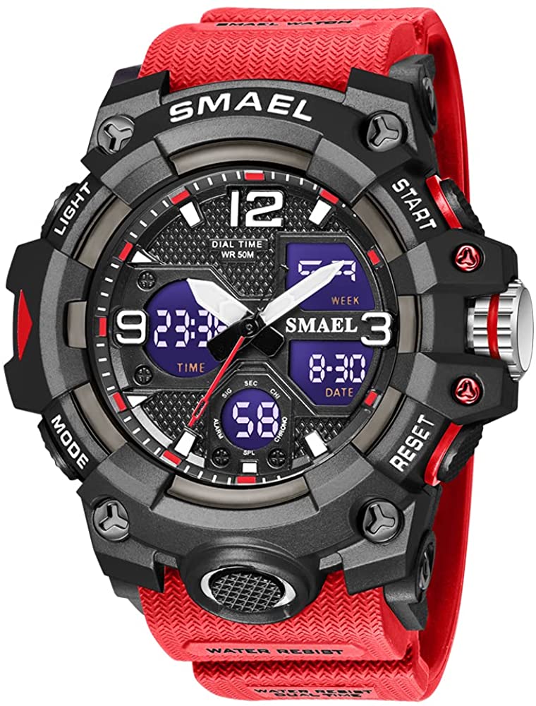 Men's Watches Sports Outdoor Waterproof Military Wrist Watch Multi Function Tactics Stopwatch - Red