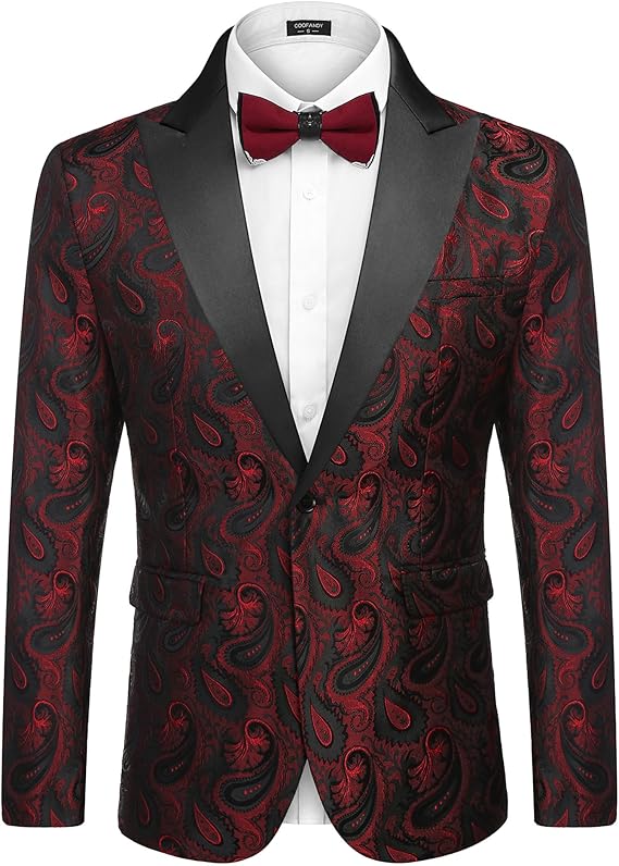 COOFANDY Men's Floral Jacquard Tuxedo Blazer – Luxury Paisley Embroidered Dinner Jacket (For Weddings & Prom)
