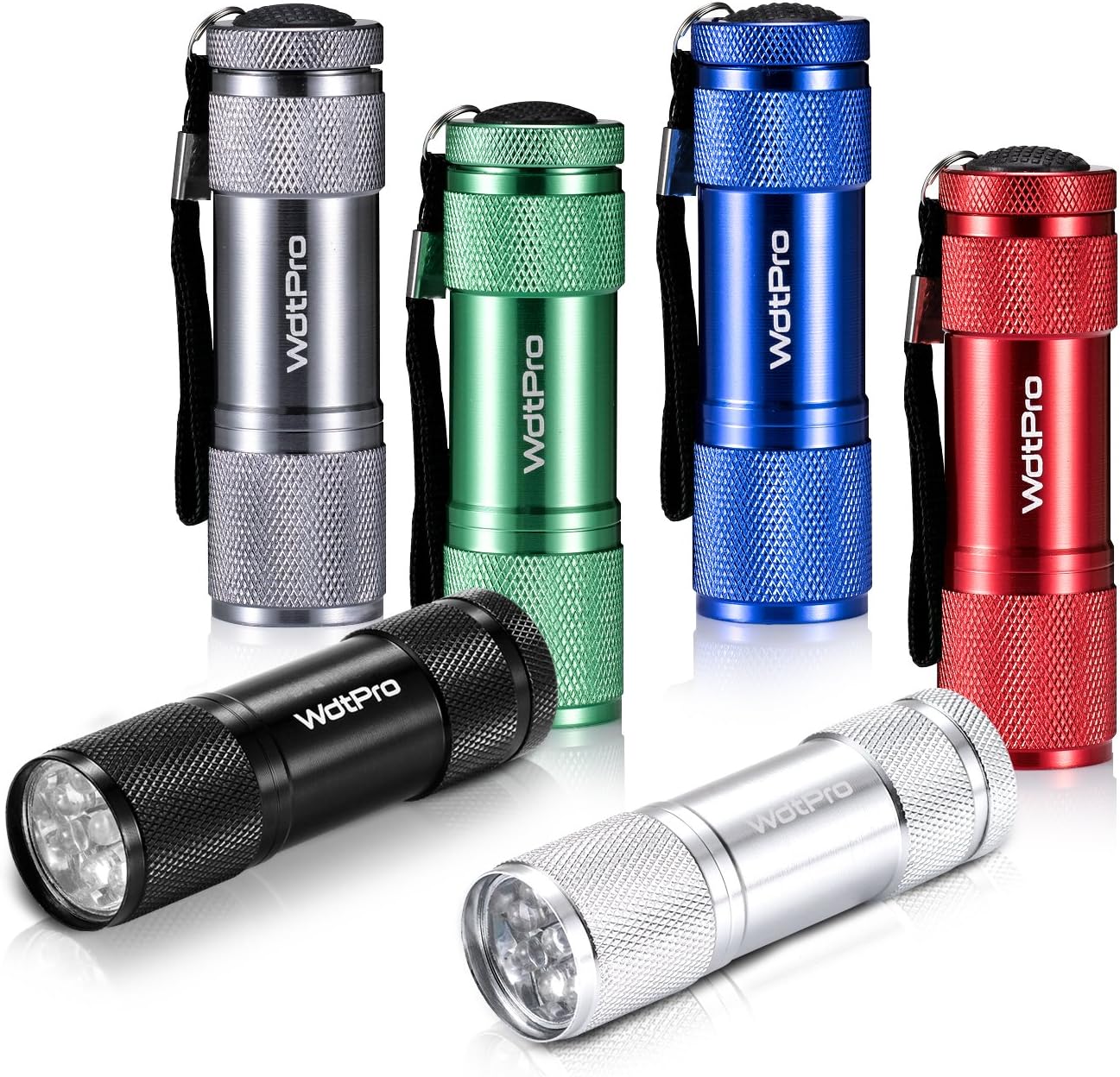 WdtPro LED Mini Flashlights - Super Bright Tac Torch Light with Lanyard, Assorted Colors (6 Pack)