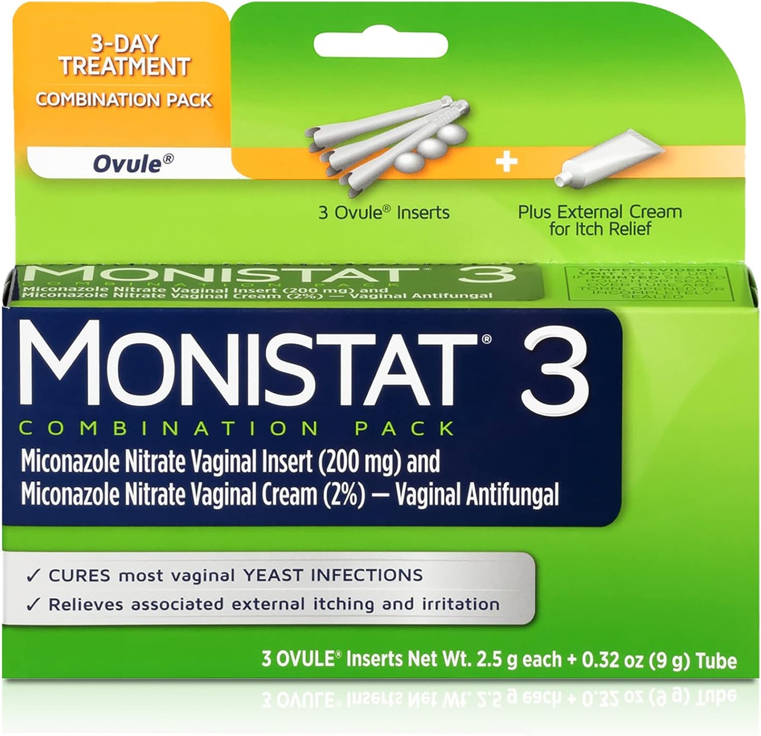 Monistat 3-Day Yeast Infection Relief - 3 Ovule Inserts & External Anti-Itch Cream