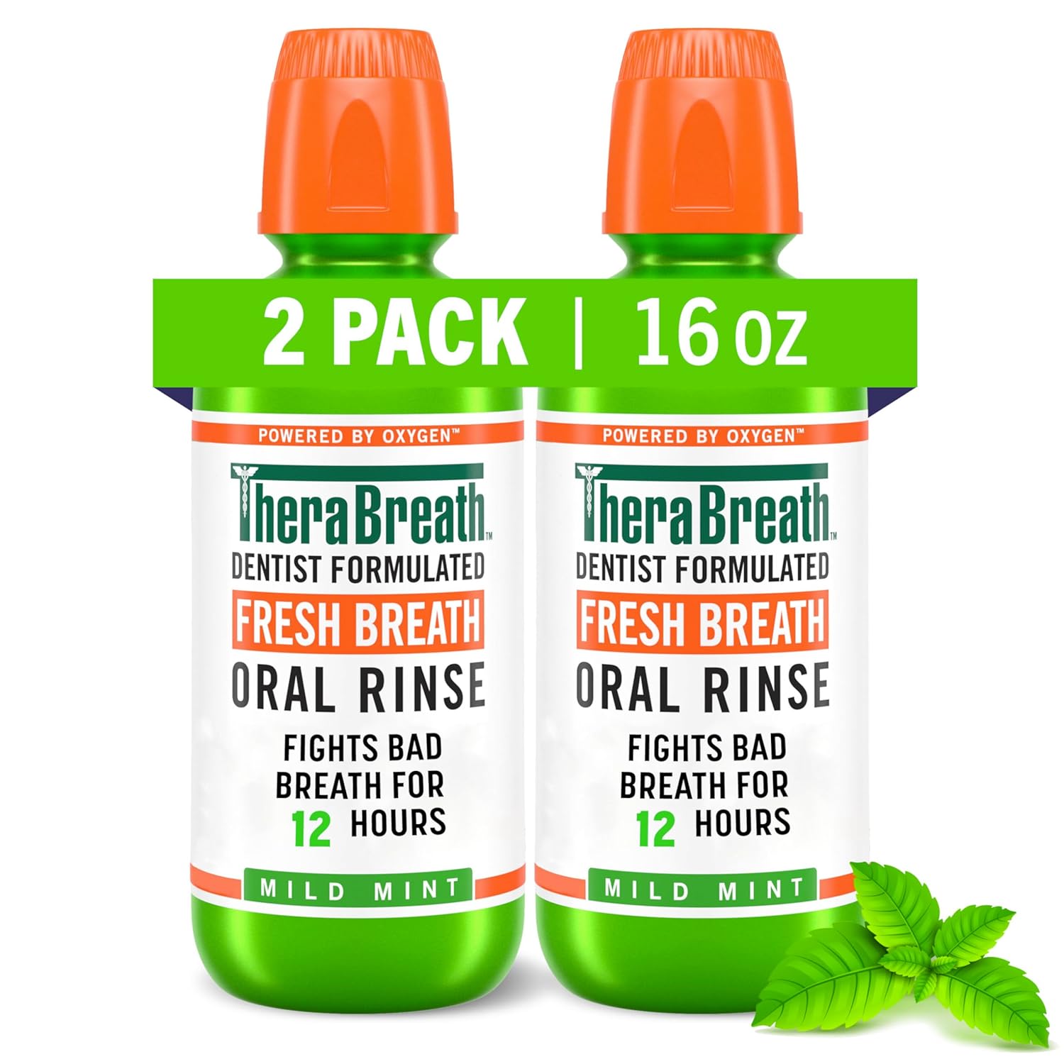 TheraBreath Dentist Recommended Fresh Breath Oral Rinse - Mild Mint Flavor, 16 Fluid Ounces (Pack of 2)