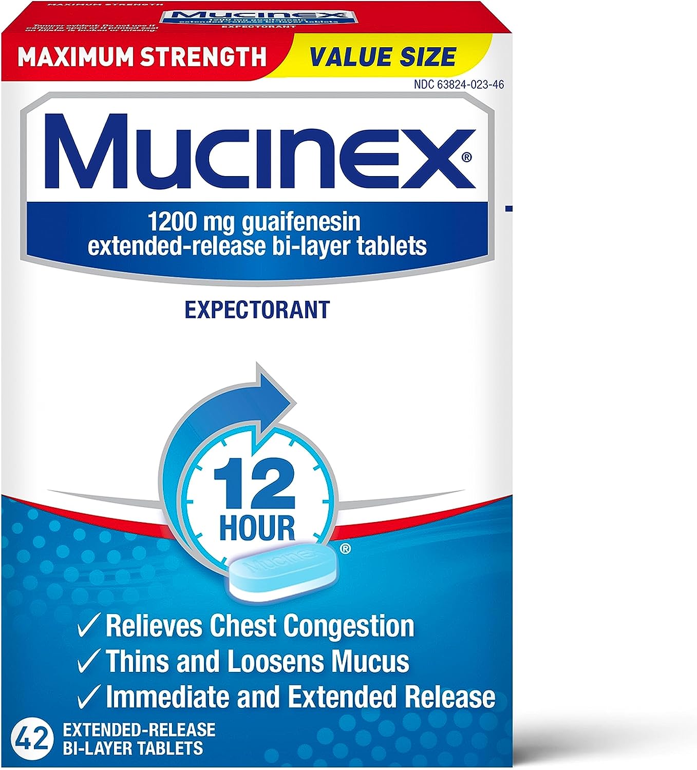 Mucinex 12 Hour Relief Tablets for Chest Congestion, 1200mg for Easy Breathe, 42 Count