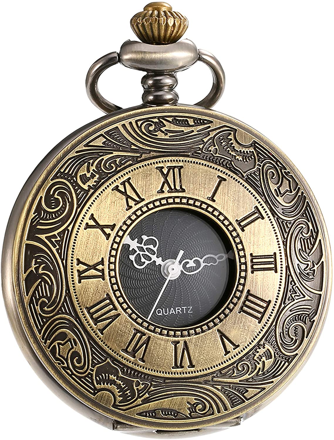 Mudder Vintage Roman Numerals Scale Quartz Pocket Watch with Chain, Bronze