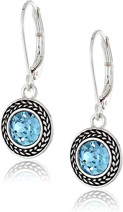 Napier "Color Declaration" Silver-Tone Aqua Swarovski Stone Leverback Drop Earrings